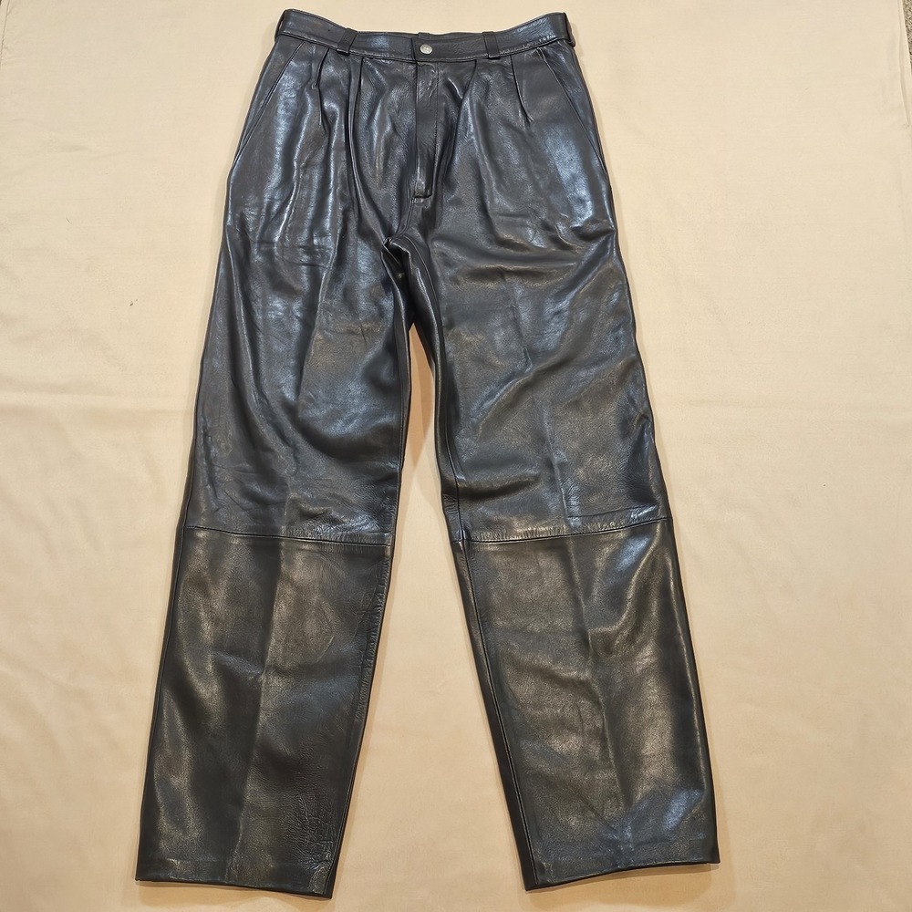 Serge Pariente Black Leather Pleated Front Straight Leg Pants Buttery Soft Sz 42